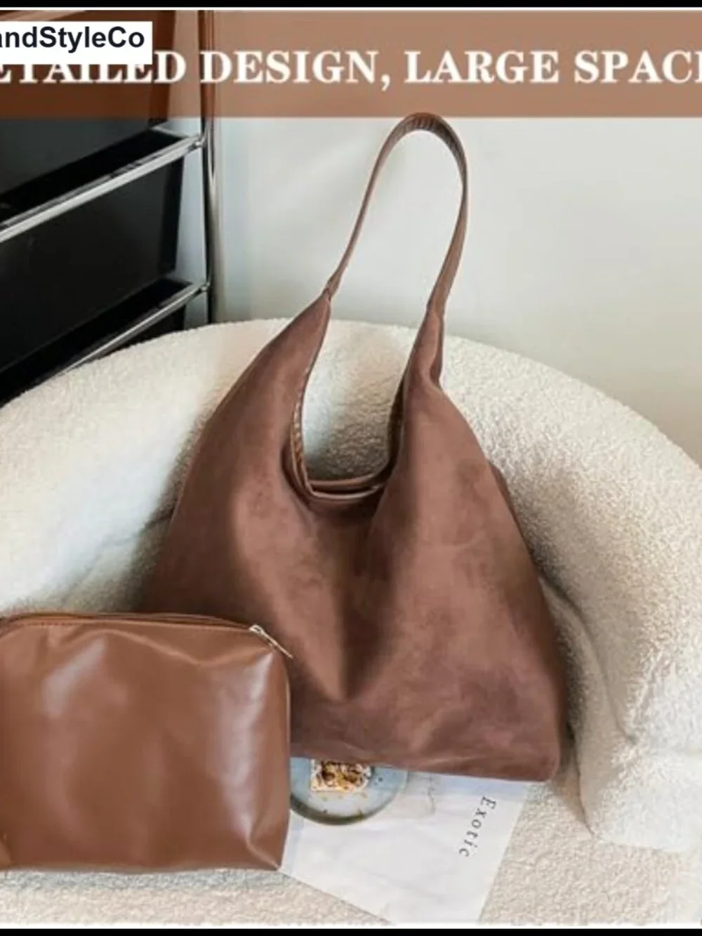 Suede Shoulder Bag Hobo Purse Tote for Women Slouchy Handbag